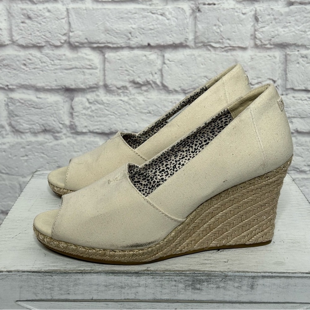 Toms Michele Canvas Peep Toe Wedge Espadrilles - Picture 7 of 16
